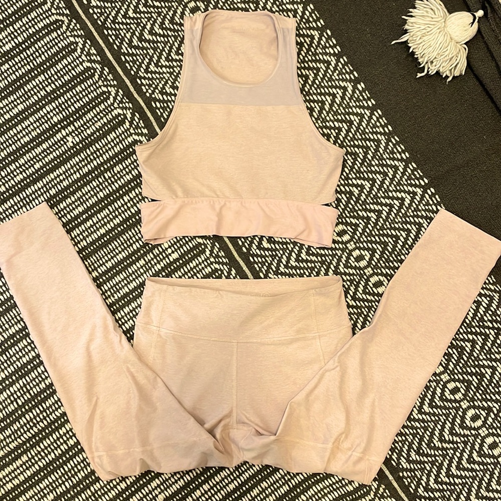 Light pink Outdoor Voices set, size M, sports bra w/ back cutout, 7/8 leggings